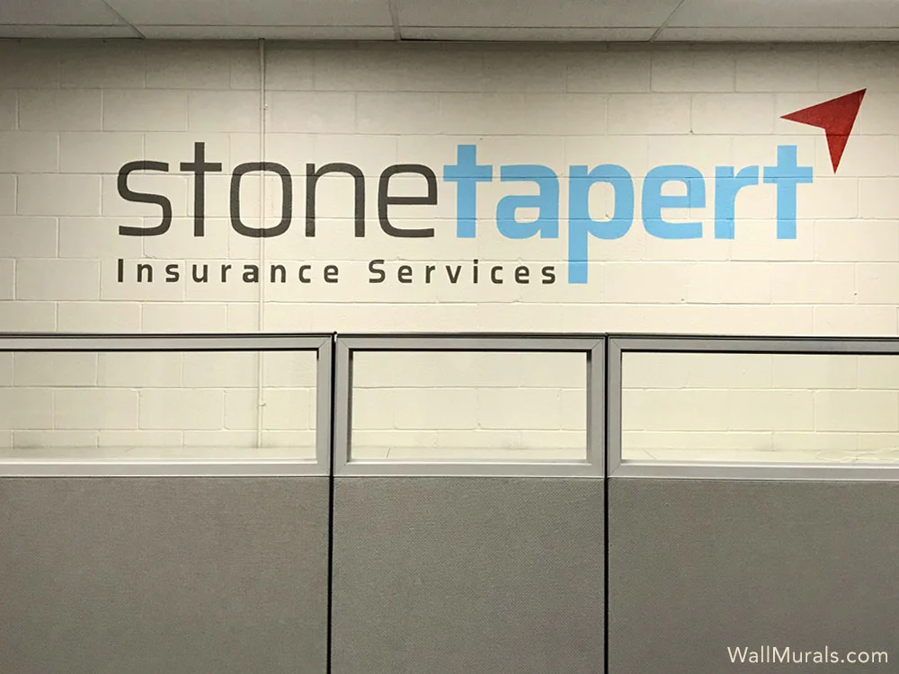 StoneTapert branded office wall mural with company logo