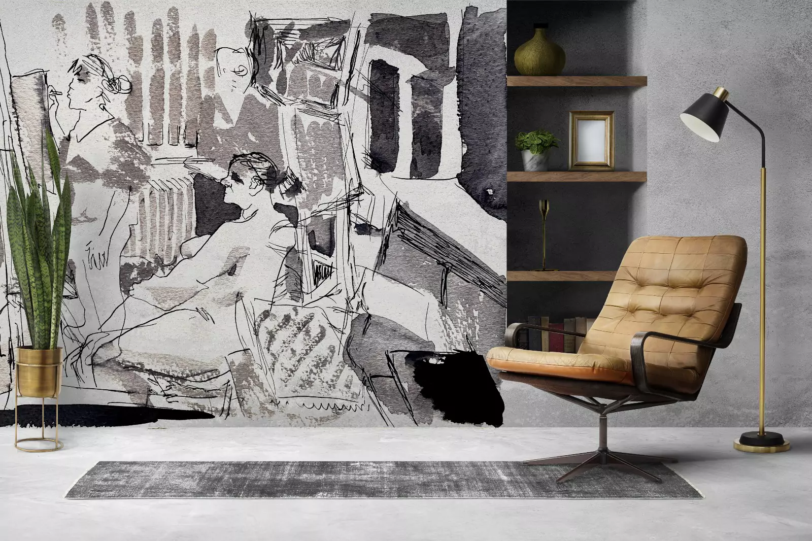 Black and white artistic wall print in modern lounge