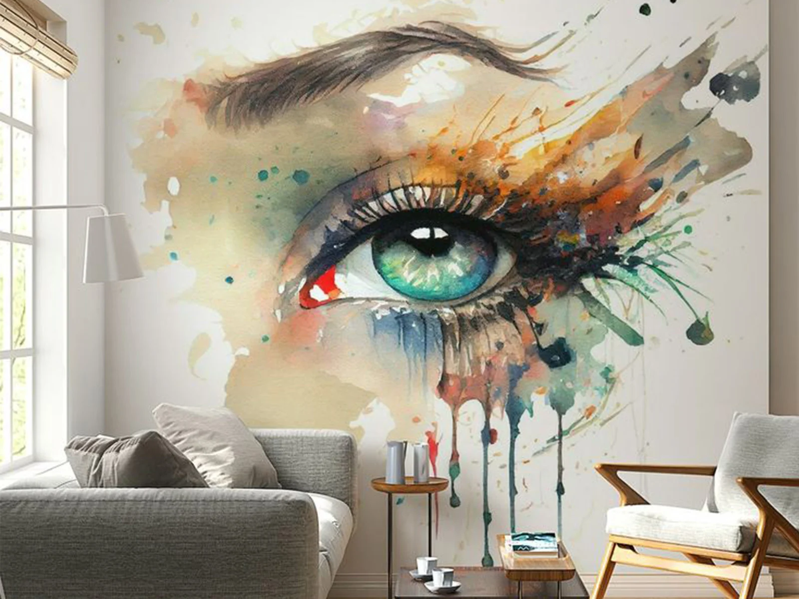 Dramatic watercolor eye wall mural by Wall Printing Studios